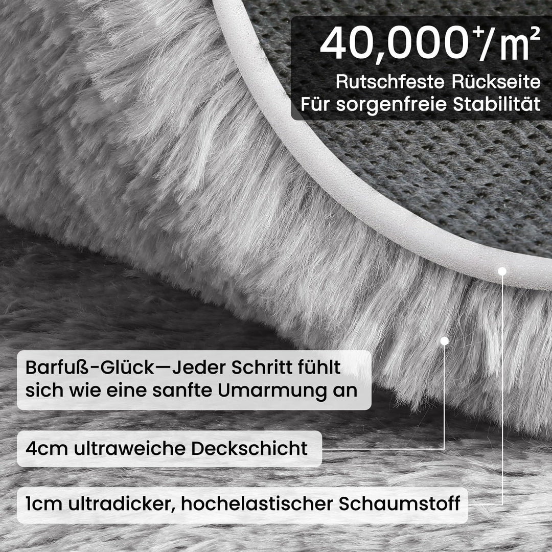 Hochflor Teppich Batik Hellgrau 200x300 cm mit Antirutsch - Bild 3