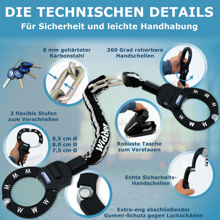 Handschellenschloss Karbonstahl 80cm mit Tasche fuer E-Scooter - Bild 6