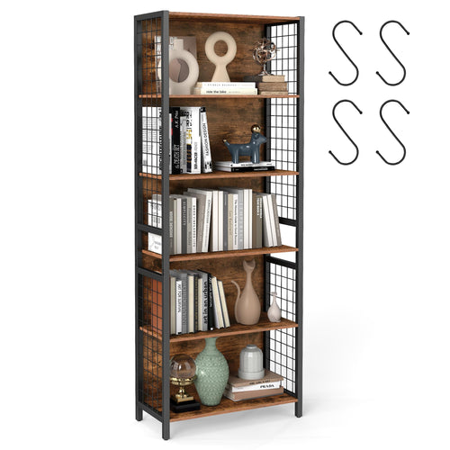 Bücherregal Metall-Holz 6 Ablagen mit S-Haken, 60x30x176 cm