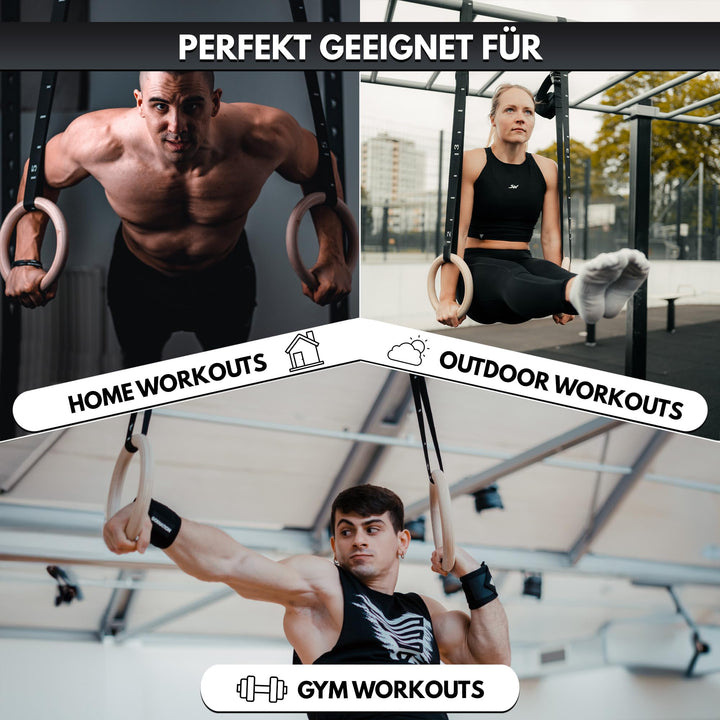 Turnringe Holz 18 cm Olympisches Mass mit Gurten fuer Calisthenics - Bild 3