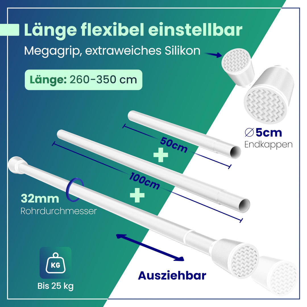 Teleskopstange ohne Bohren Weiss 260-350cm Ø32mm bis 35kg - Bild 2