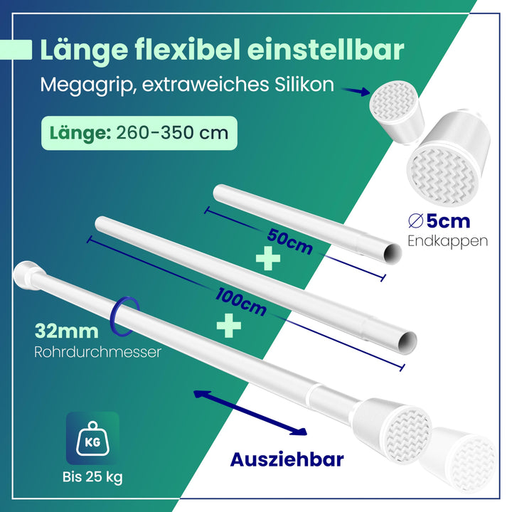 Teleskopstange ohne Bohren Weiss 260-350cm Ø32mm bis 35kg - Bild 2