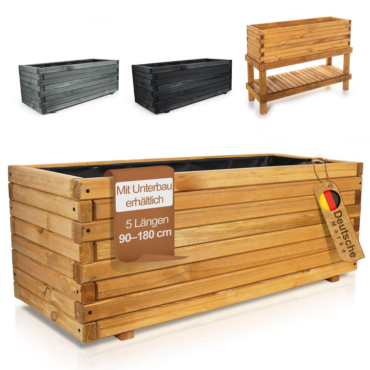 Pflanzkübel Holz rechteckig 100 cm mit Vlies für Garten &amp; Balkon