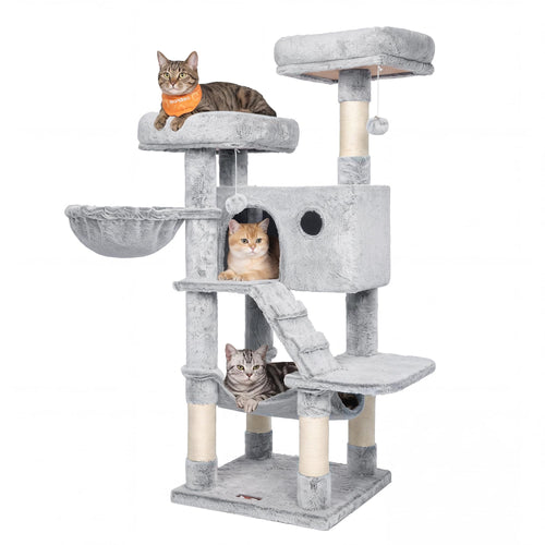 Kratzbaum 135 cm mit Plüschbezug Höhle Hängematte für Katzen