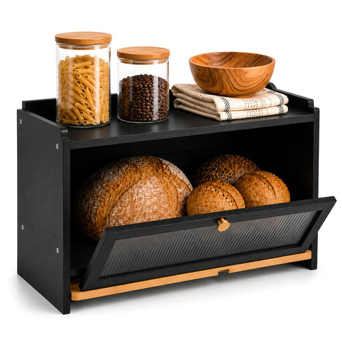 Brotkasten Bambus schwarz mit Schneidebrett 40x26x23 cm