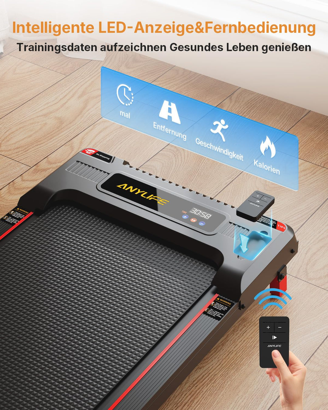 Laufband mit Steigung 5° und LED-Anzeige fuer Zuhause 150kg - Bild 2