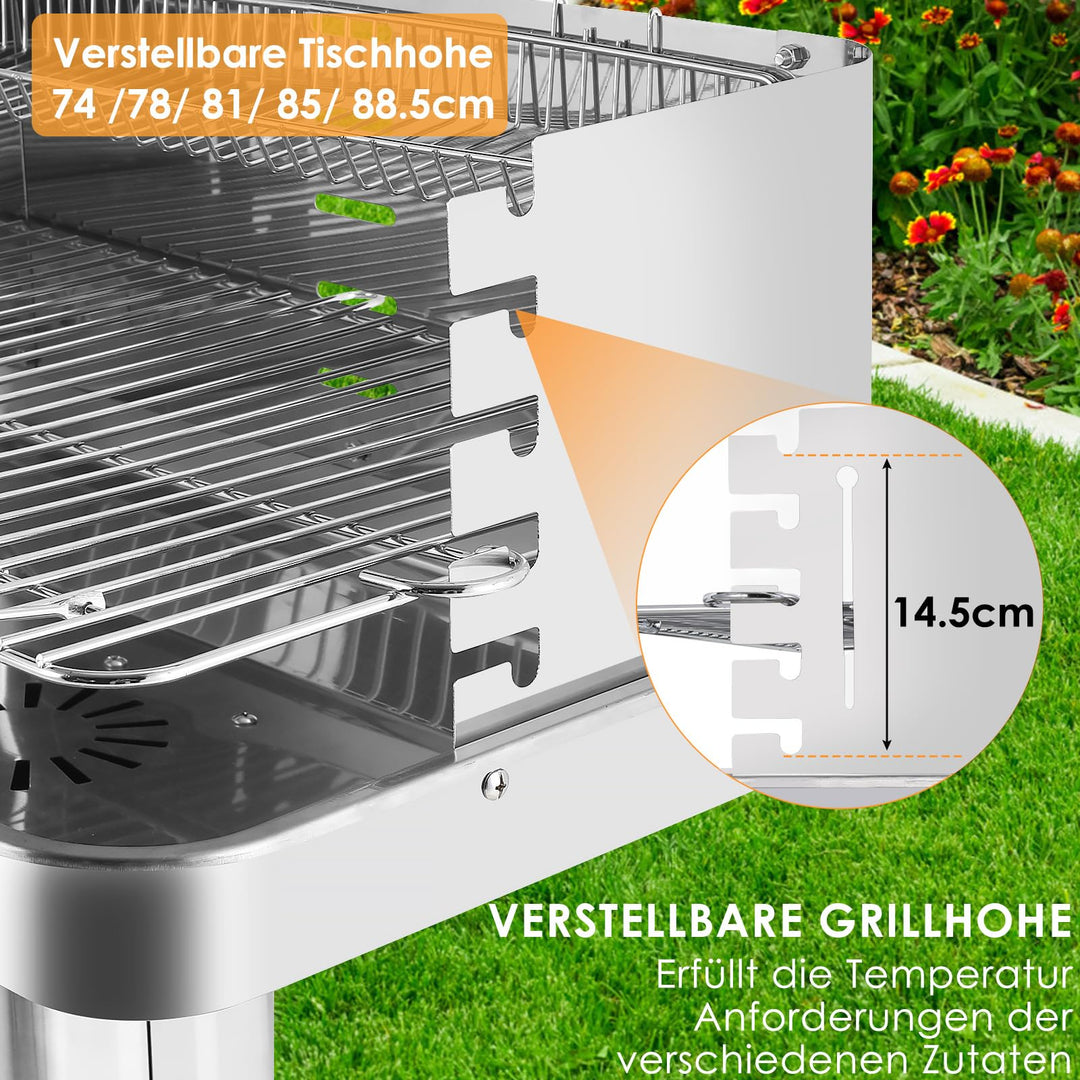 Holzkohlegrill Edelstahl 57x38x90 cm mit 5-stufiger Höhenverstellung - Bild 3