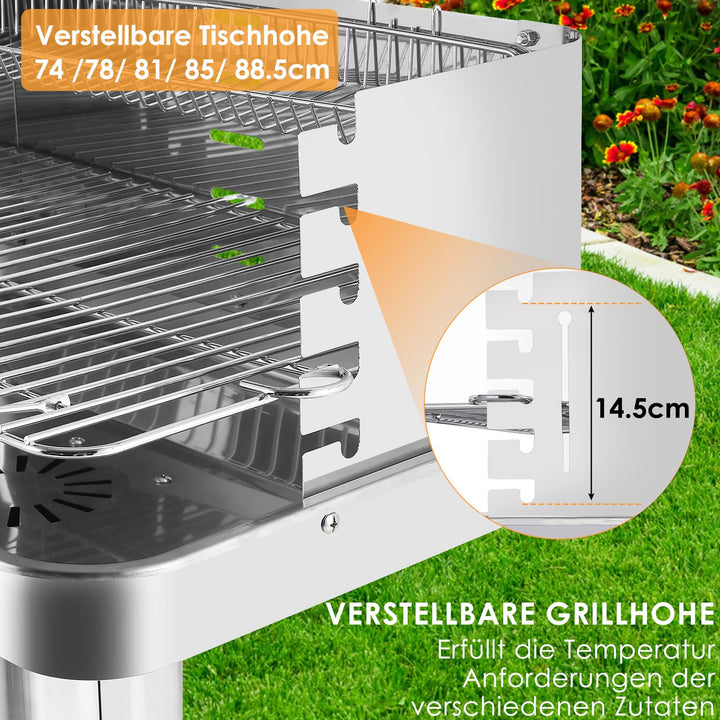Holzkohlegrill Edelstahl 57x38x90 cm mit 5-stufiger Höhenverstellung - Bild 3