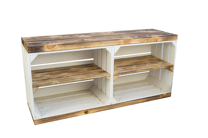 Schuhregal mit Sitzbank Obstkisten-Optik Weiss 100x30x45 cm - Bild 3
