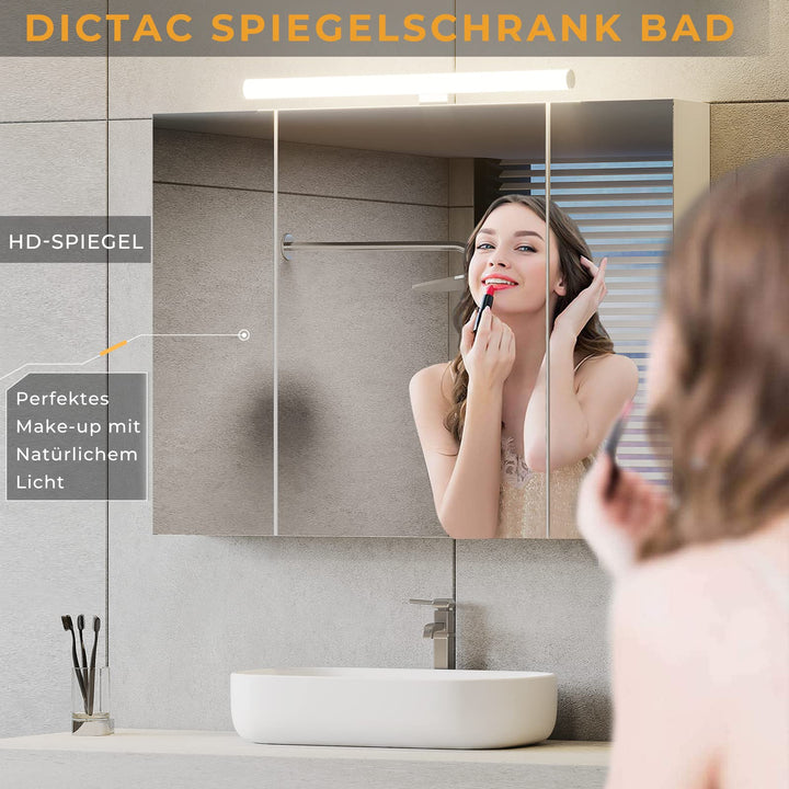 Spiegelschrank Bad mit LED-Beleuchtung 3 Türen Weiss 80x60x16cm - Bild 3