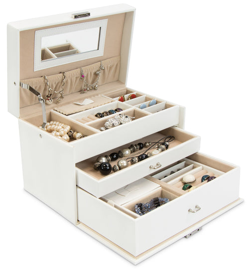 Schmuckkästchen abschließbar Weiss MDF Kunstleder 24x16x15 cm