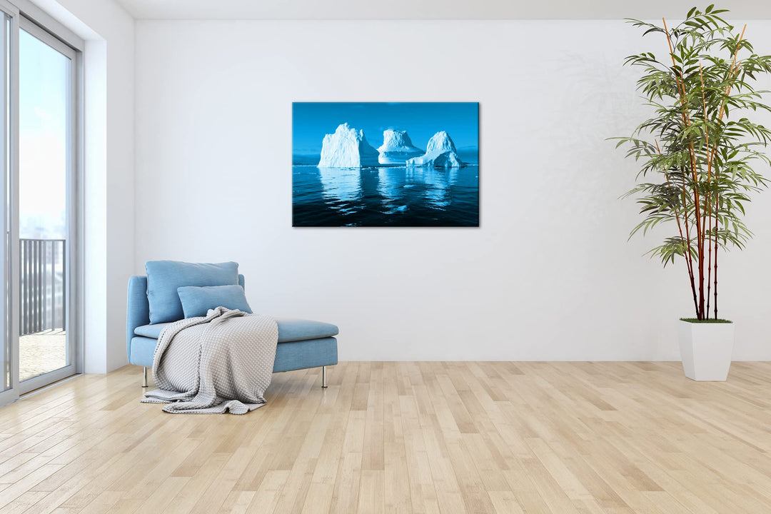 Leinwandbild Eisberge Monochrom Blau auf Echtholzrahmen 80x60 cm - Bild 4