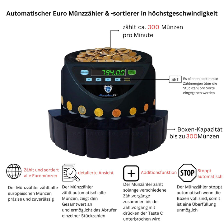 Münzzähler &amp; Münzsortierer Euro gewerblich 7-stellig Schwarz - Bild 2