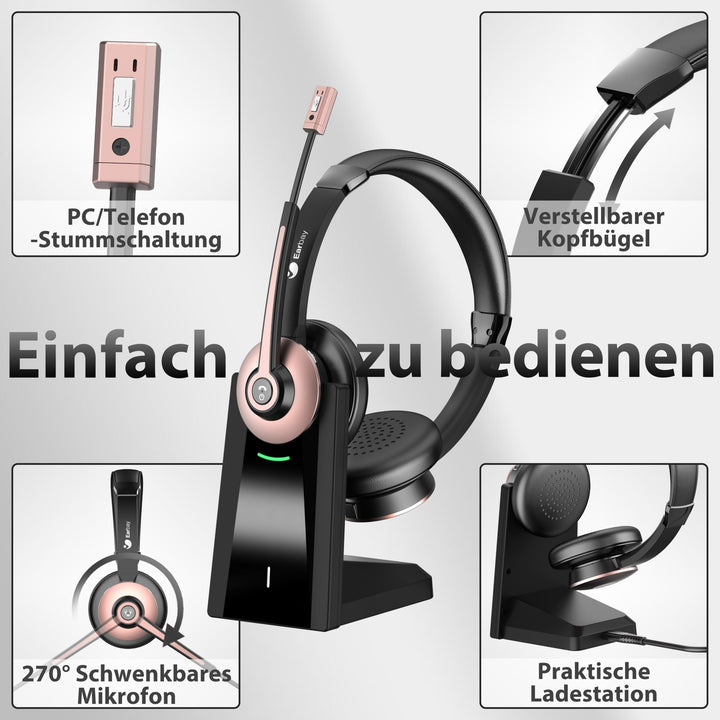Kabelloses Büro-Headset mit Mikrofon USB-Dongle 26h Akku - Bild 7