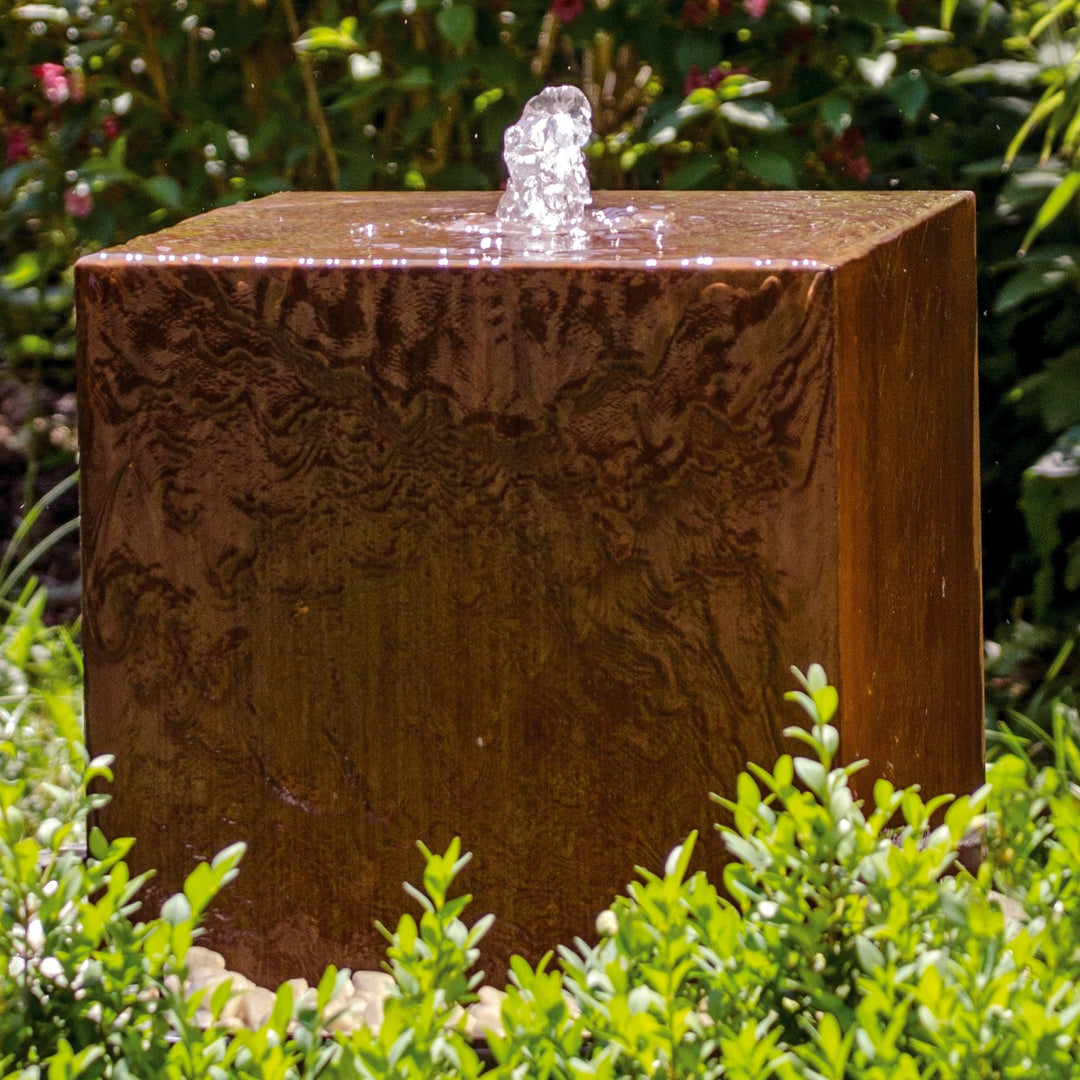 Würfelbrunnen Cortenstahl mit LED 30x30x30 cm Garten Terrasse