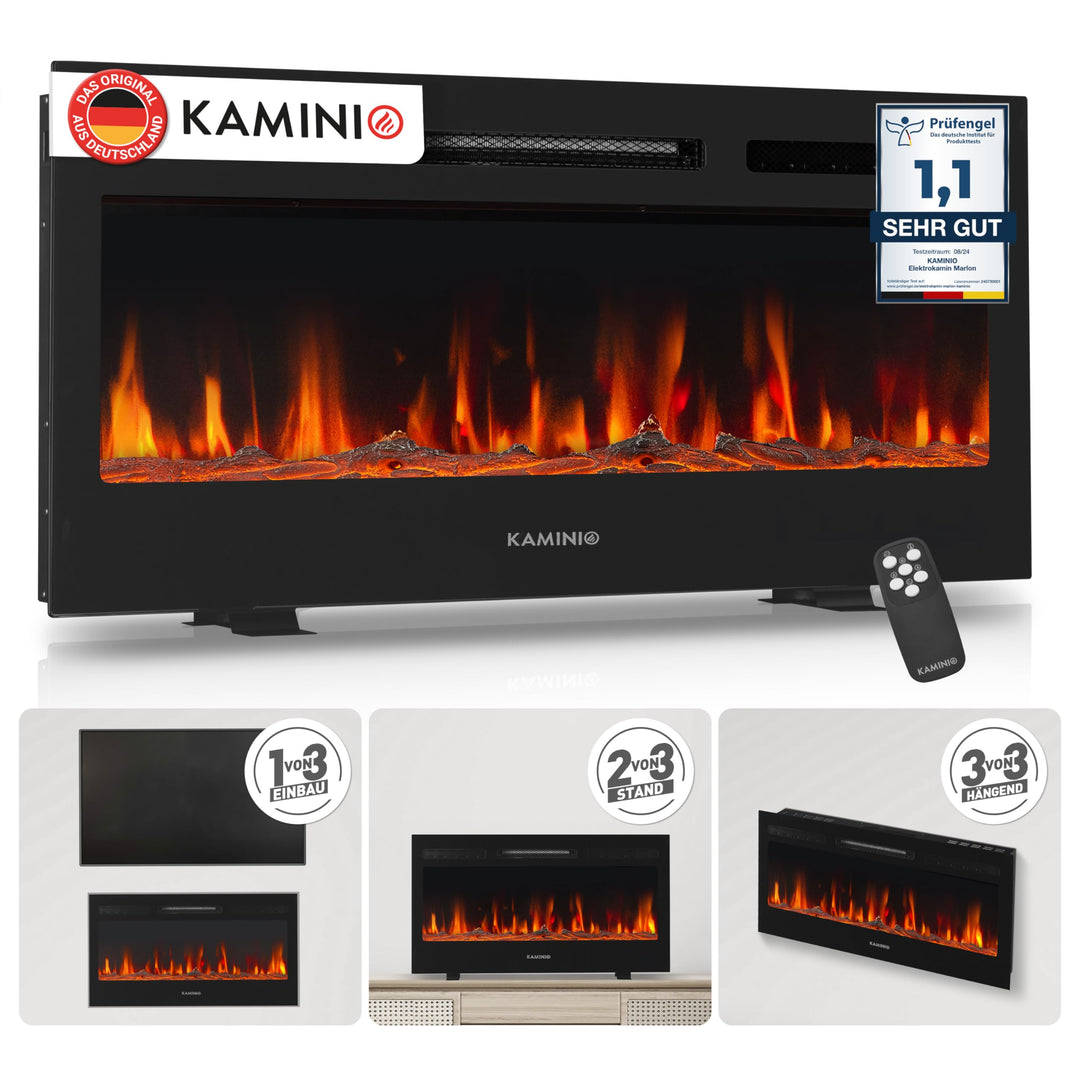 Elektrokamin 3-in-1 Stand Wand Einbau 1800W 12 Flammenfarben 3D-Effekt