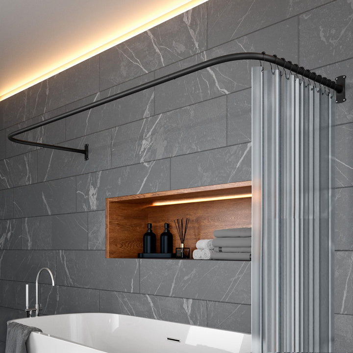 Duschvorhangstange L-Form U-Form 6-in-1 Aluminium mit 12 Ringen
