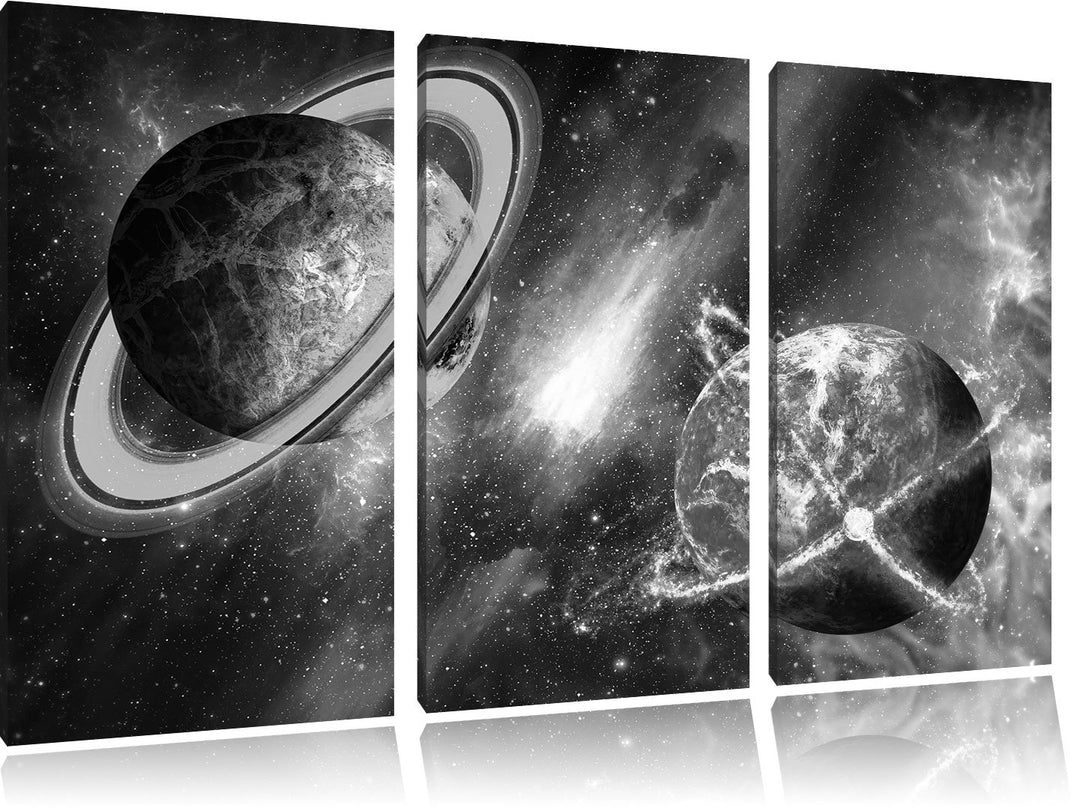 Leinwandbild 3-teilig Weltall B&amp;W 120x80 cm auf Keilrahmen