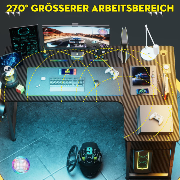 Gaming Schreibtisch L-Form 120x80cm mit Steckdose und USB-Anschluss - Bild 2