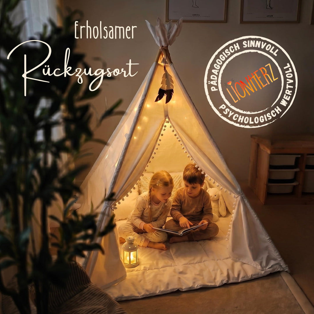 Tipi Zelt Kinder 100% Baumwolle mit Matte und Stabilisator Indoor - Bild 8