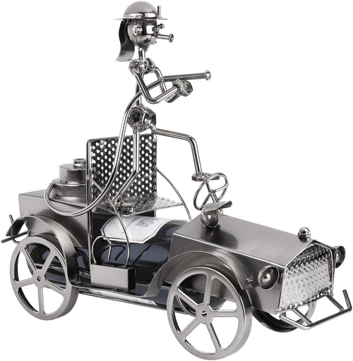 Weinflaschenhalter Feuerwehrwagen Metall mit Grußkarte als Geschenk