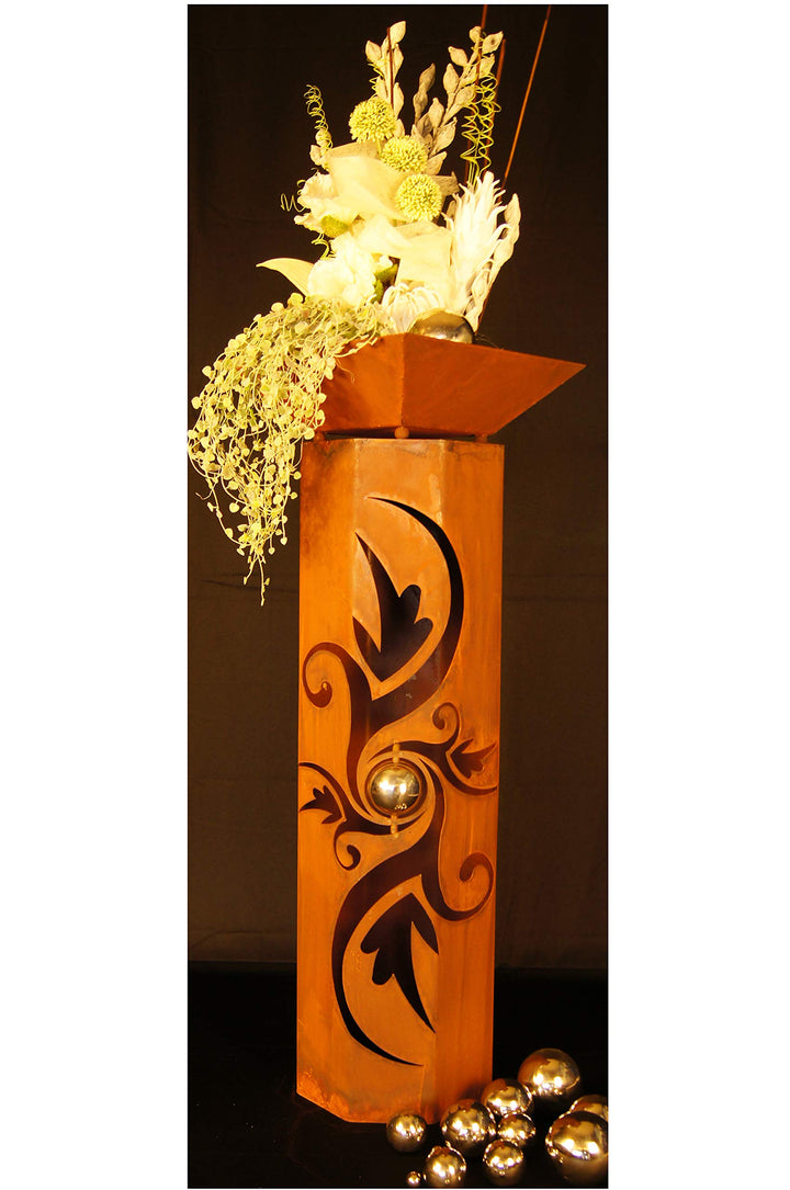 Gartenstele 8-Eck Edelrost mit Schale 116 cm Metall Gartendeko
