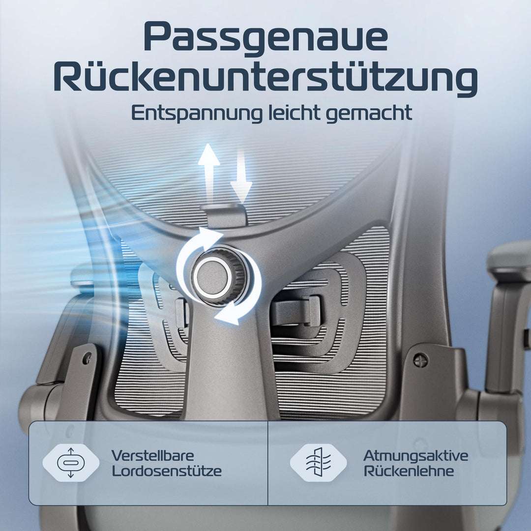 Bürostuhl Ergonomisch Netz-Mesh Lendenstütze 3D-Armlehnen 150 kg - Bild 4