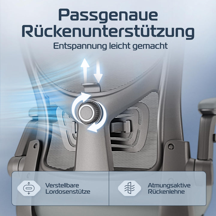 Bürostuhl Ergonomisch Netz-Mesh Lendenstütze 3D-Armlehnen 150 kg - Bild 4