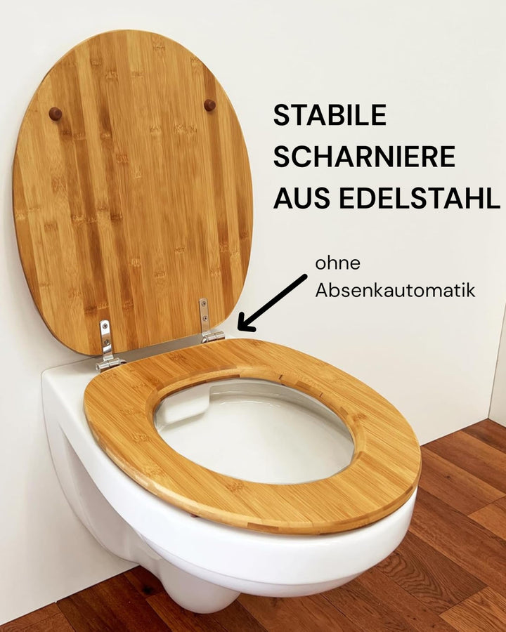 WC-Sitz Bambus dunkel mit Edelstahl-Scharnier für O- und D-Form - Bild 2