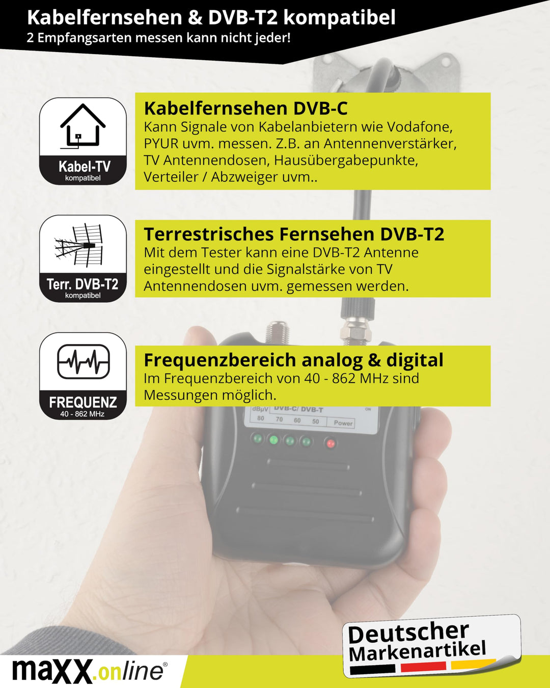 Signaltester DVB-C/DVB-T Kabelfernsehen LED-Anzeige analog/digital - Bild 3