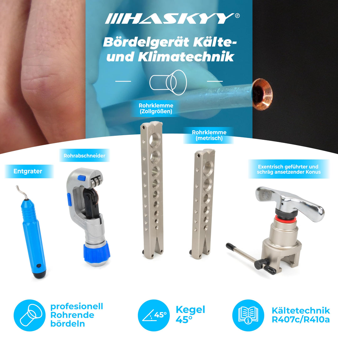 Taumelbördelgerät 5–19 mm für Klimaanlagen R407c/R410a im Koffer - Bild 3