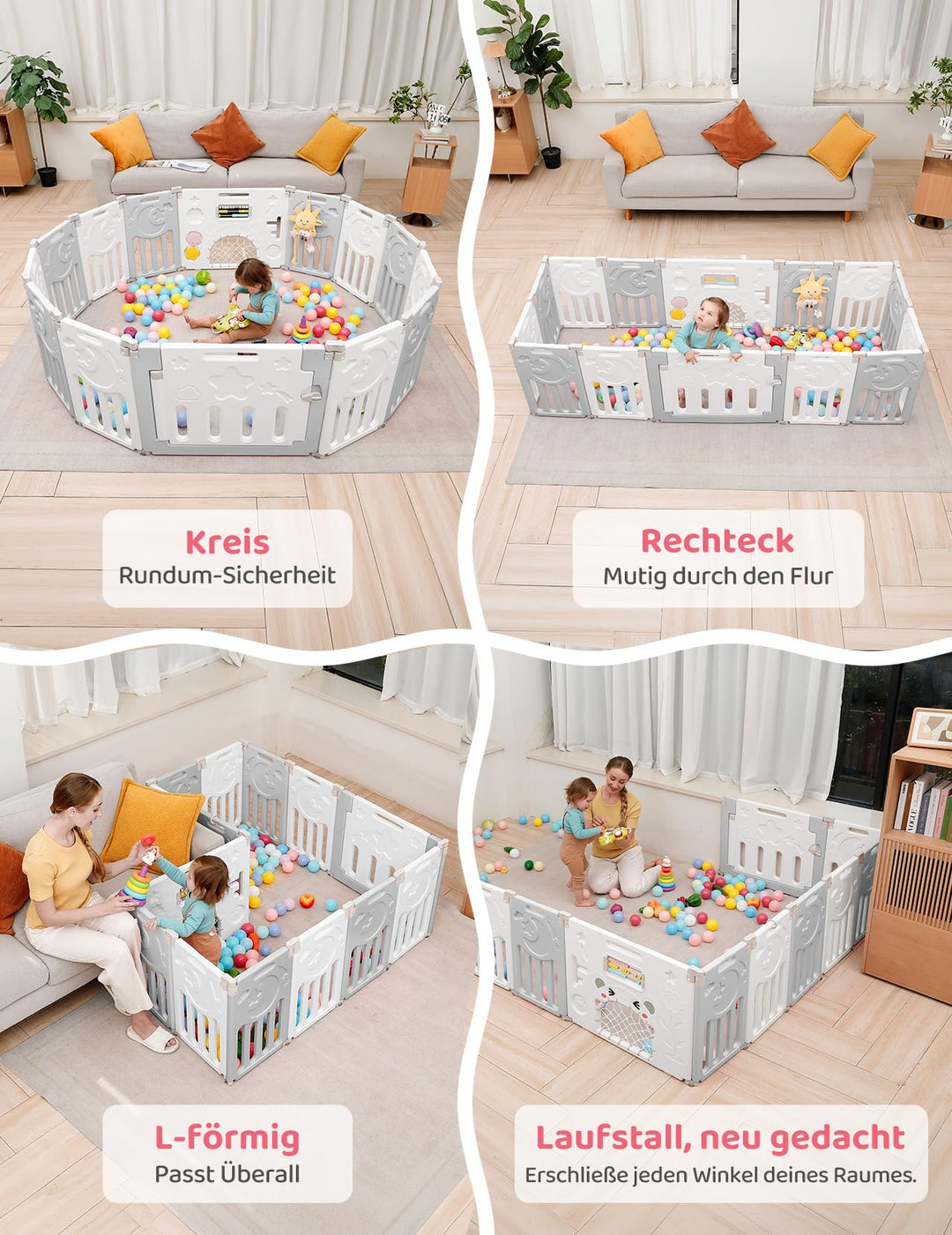 Laufstall Baby faltbar 150x150cm Kunststoff mit Tür 14 Paneele - Bild 4
