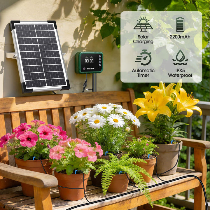 Solar Bewässerungssystem 8W mit Timer 30m Schlauch für Garten - Bild 2
