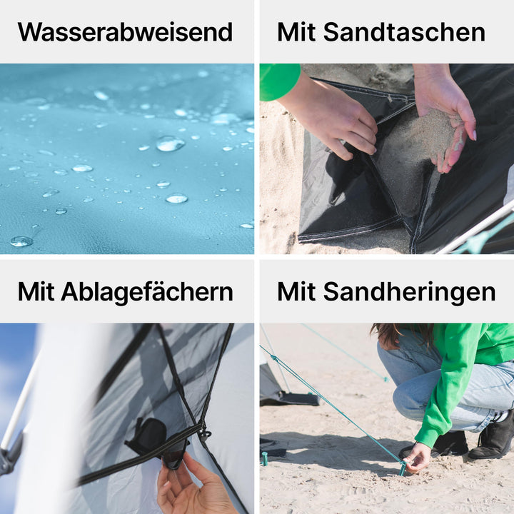 Strandmuschel Pop-Up UV80 für 2 Personen mit Windschutz hellblau - Bild 7