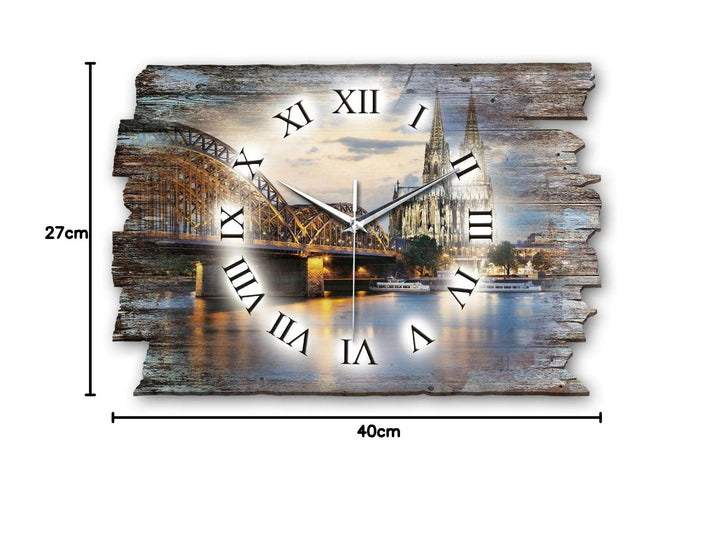 Wanduhr Köln Skyline Echtholz 40x27cm lautlos Funkuhrwerk - Bild 4