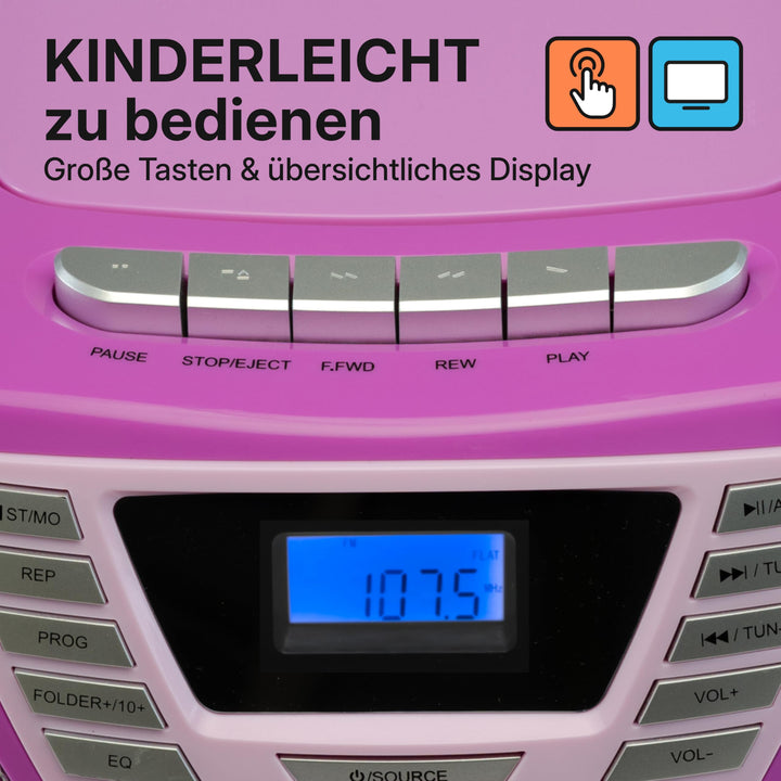 Tragbarer CD-Player mit Kassette, Bluetooth &amp; UKW Radio Kinder - Bild 2
