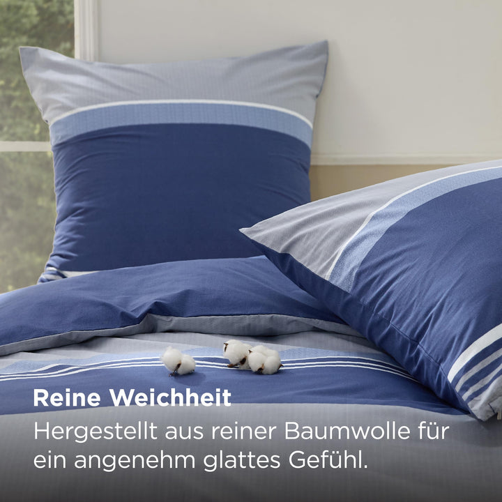 Bettwäsche 135x200 Baumwolle 4-teilig Streifen Jeansblau wendbar - Bild 3