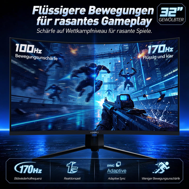Curved Gaming Monitor 32 Zoll QHD 170Hz 1ms VA-Panel 1500R - Bild 2