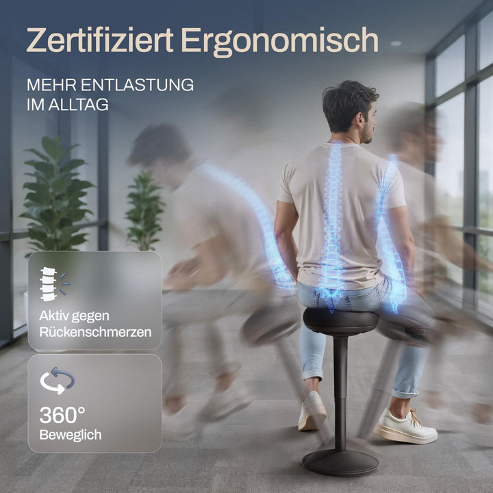Ergonomischer Bürohocker höhenverstellbar mit Schwingeffekt, Schwarz - Bild 4