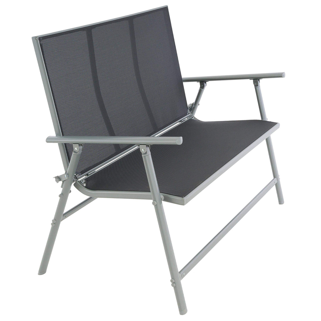 Gartenbank 2-Sitzer Aluminium Textilene Hellgrau 119x66x96 cm - Bild 5