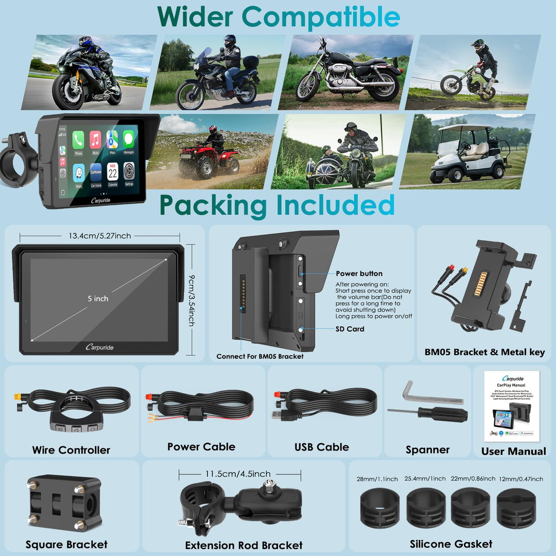 Motorrad Navi 5 Zoll mit kabellosem CarPlay &amp; Android Auto wasserdicht - Bild 9