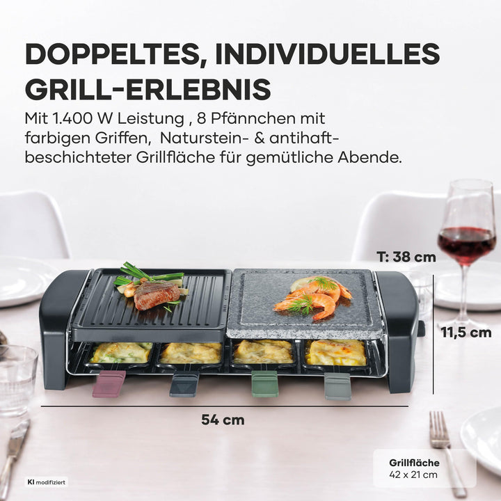 Raclette-Grill mit Naturgrillstein und Grillplatte für 8 Personen - Bild 2