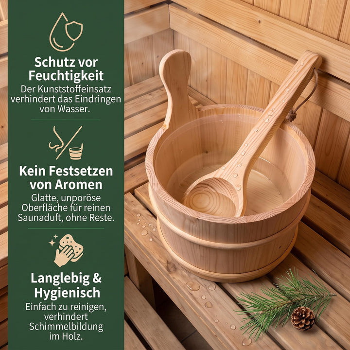 Sauna Aufguss-Set Kiefernholz 3-teilig mit Eimer, Kelle &amp; Einsatz 4 L - Bild 3
