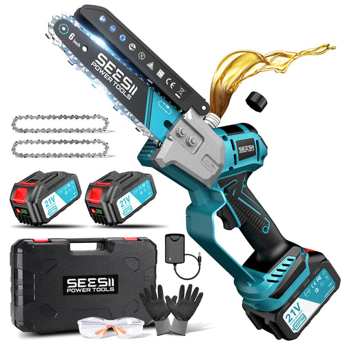 Mini Kettensäge Akku 6 Zoll bürstenlos 1000W mit 2x4Ah Akku
