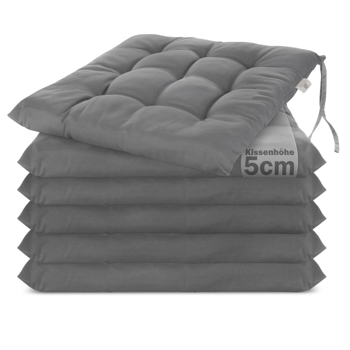 Sitzkissen 40x40x5 cm 6er-Set gesteppt mit Haltebändern Indoor Outdoor