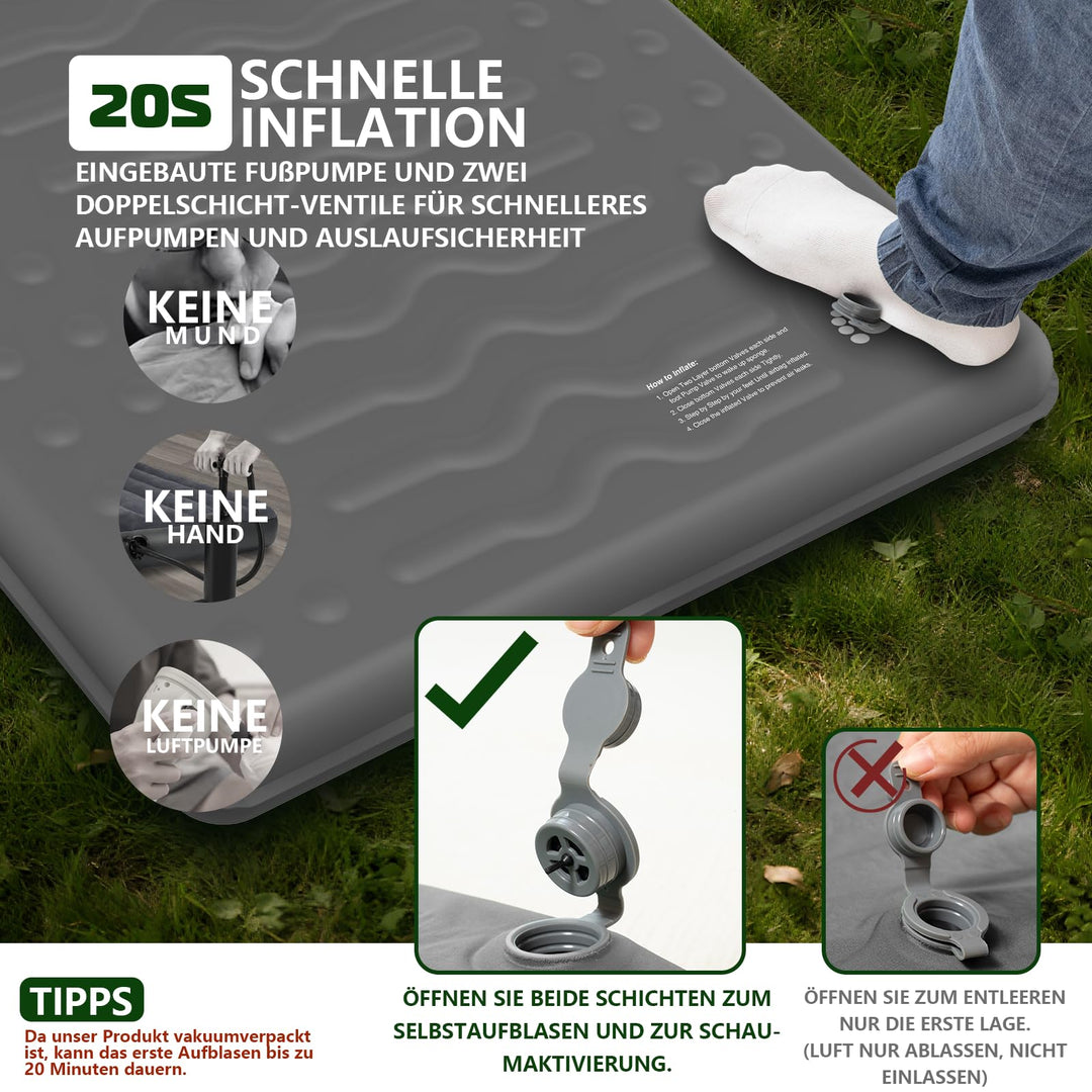 Isomatte Camping R-Wert 9,5 mit Kissen Memory Foam 195x70,5 cm - Bild 5