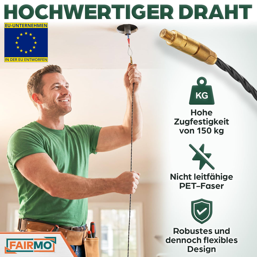 Kabeleinziehhilfe 30m PET-Zugdraht 4mm mit 5 Adaptern für Leerrohre - Bild 4