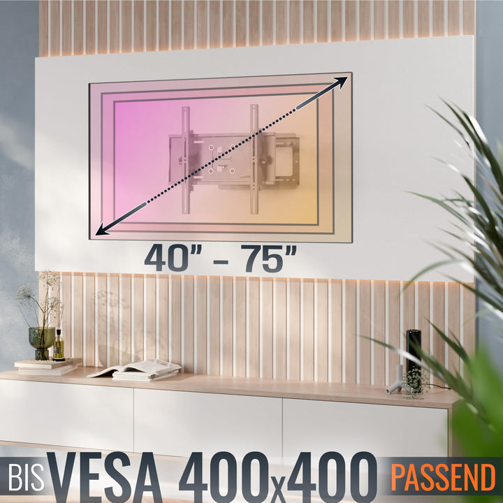 TV Wandhalterung schwenkbar neigbar 40-75 Zoll bis 95 kg VESA 400x400 - Bild 4
