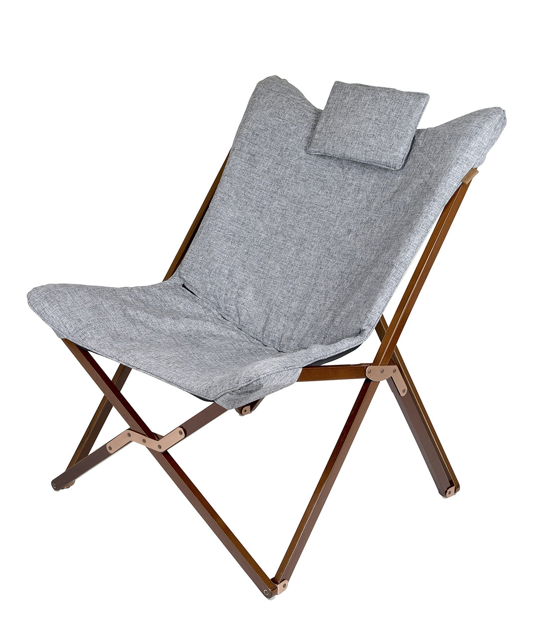 Relax-Camping-Stuhl FSC-Holzrahmen mit Kissen Leinenoptik Grau - Bild 4