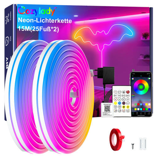 LED Neon Streifen RGB 15 m flexibel mit App & Fernbedienung